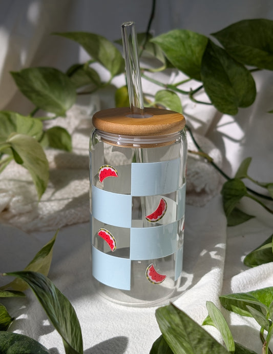 Modèle MELON D'EAU * Verre avec couvercle et paille