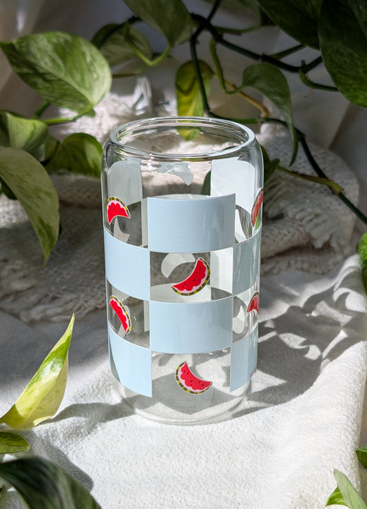 Modèle MELON D'EAU * Verre avec couvercle et paille